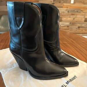 Isabel Marant Black Leyane Leather Western Booties - Size 38